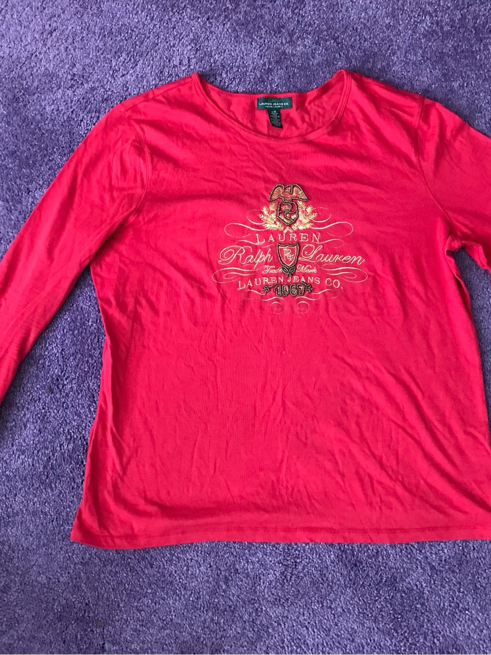 Lauren Ralph Lauren Bright Red Long Sleeve Logo Shirt